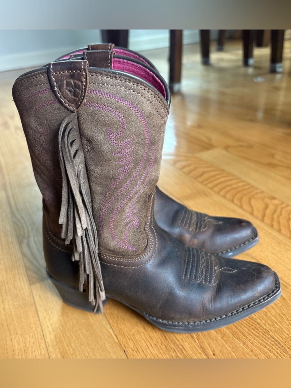 Ariat Duchess Brown Leather Boots Fringe Western Kids Suede Little Girls Size 11